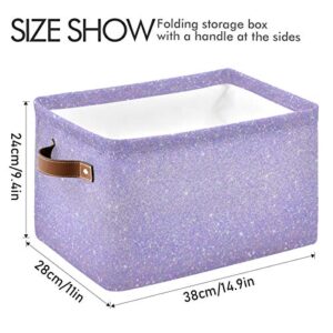 Blueangle Shiny Glitter Lavender Rectangle Storage Bin, 15 x 11 x 9.5 in, Collapsible Organizer Storage Basket for Home Décor, 2PCS