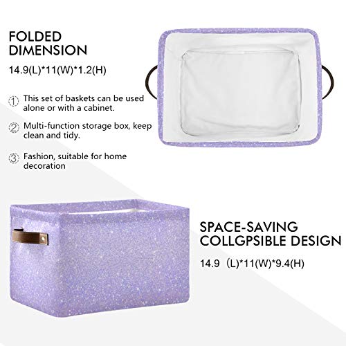 Blueangle Shiny Glitter Lavender Rectangle Storage Bin, 15 x 11 x 9.5 in, Collapsible Organizer Storage Basket for Home Décor, 2PCS