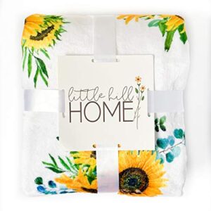 Sunflower Blanket Throw by Little Hill Home - Sunflower Throw Blanket with Greenery - 60"x60" Sunflower Throw Blankets - Super Soft Fleece Plush White Sunflower Blankets for Women Sunflower Gifts