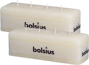 bolsius ivory four wick pillar candle rustic – 2 pack big rectangle 4 wick candle set – 10 x 3.5 x 3.5 inches – premium european quality – 50 hours burn time – unscented smokeless & relightable flame