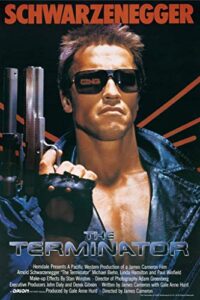 the terminator official key art with credits arnold schwarzenegger action movie scifi gun classic 1984 retro vintage style cool wall decor art print poster 24×36