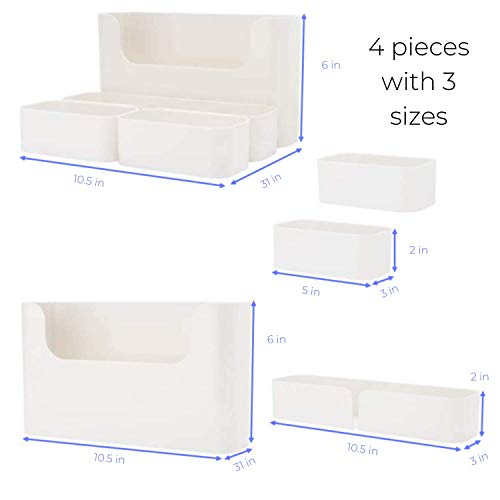 Set of 4 Bedside Shelf Organizer | Wall Mounted Floating White Shelves/RV/Camper/Living Room Decor/Bathroom/Bedroom/Kitchen Storage/College Dorm | Plastic Non-Drilling Adhesive