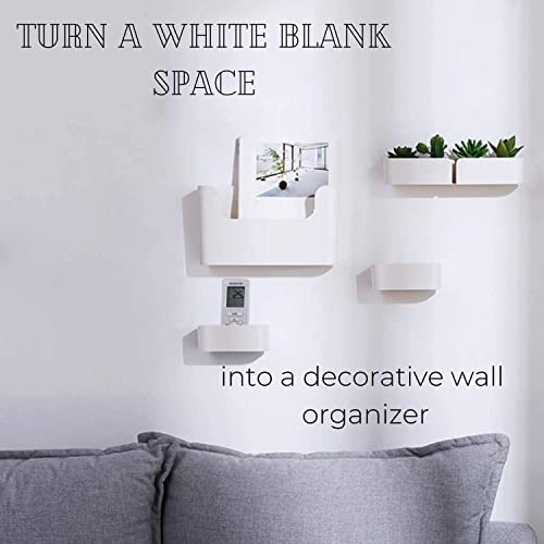 Set of 4 Bedside Shelf Organizer | Wall Mounted Floating White Shelves/RV/Camper/Living Room Decor/Bathroom/Bedroom/Kitchen Storage/College Dorm | Plastic Non-Drilling Adhesive