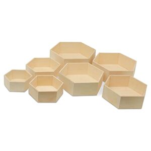 Woodpeckers Wooden Hexagon Floating Shelves with Backs, Set of 7, Unfinished for Crafts and DIY Wall Décor: Modern, Geometric, Rustic, or Honeycomb