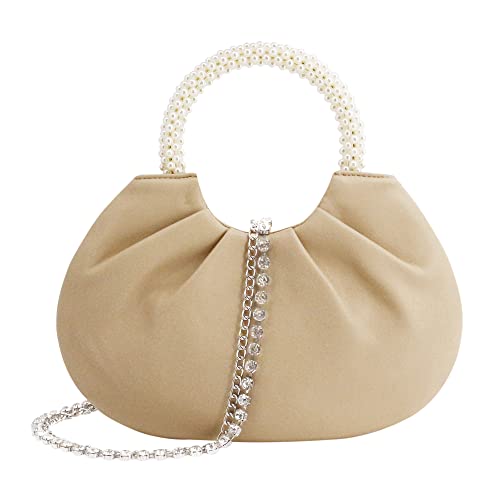 Naimo Women's Cloud Dumpling Bag Evening Clutch Purse Vegan Leather Ruched Hobo Handbag Shouder Bag with Pearl Handle