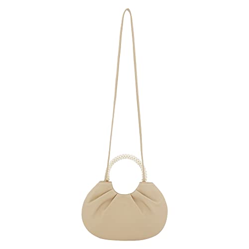 Naimo Women's Cloud Dumpling Bag Evening Clutch Purse Vegan Leather Ruched Hobo Handbag Shouder Bag with Pearl Handle