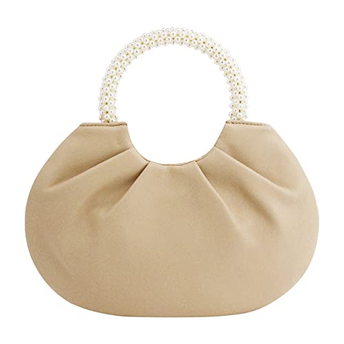 Naimo Women's Cloud Dumpling Bag Evening Clutch Purse Vegan Leather Ruched Hobo Handbag Shouder Bag with Pearl Handle