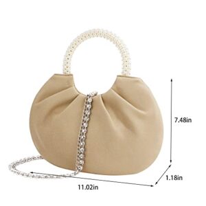 Naimo Women's Cloud Dumpling Bag Evening Clutch Purse Vegan Leather Ruched Hobo Handbag Shouder Bag with Pearl Handle