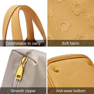 FOXLOVER Genuine Leather Mini Handbags for Women Tote Purses Women's Top Handle Bucket Bags(Yellow)