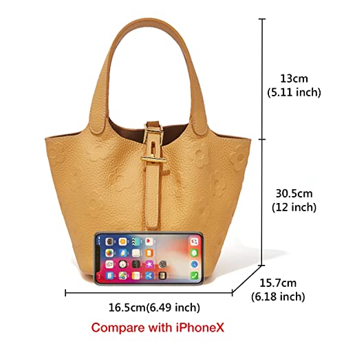 FOXLOVER Genuine Leather Mini Handbags for Women Tote Purses Women's Top Handle Bucket Bags(Yellow)