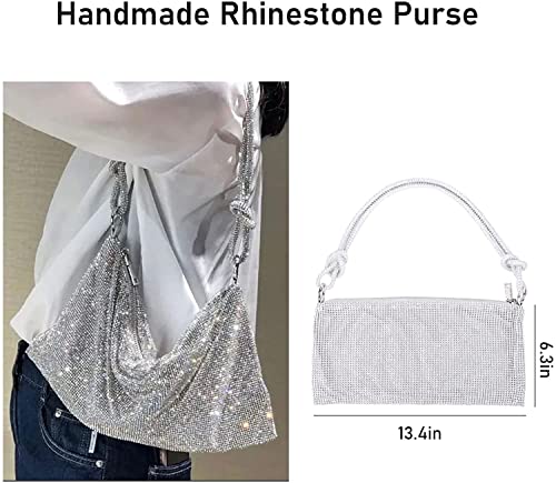 Rhinestone Hobo Bags for Women Chic Sparkly Crystal Evening Handbag Shiny Purse Shoulder Bags for Travel Party Proms Gifts