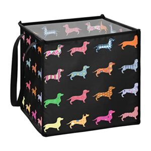 blueangle dachshund dogs cube storage bin with handles, 13 x 13 x 13 in, large collapsible organizer storage basket for home décor（1116）