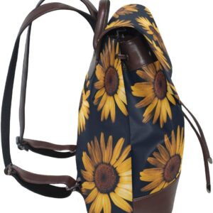 Zongin Retro Sunflower Women Backpack Purse Fashion PU Leather Shoulder Daypacks Casual School Rucksack Travel Business