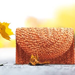 QRZEK Straw Clutch Purses for Women Envelope Woven Clutch Handbags Casual Straw Handmade Bag