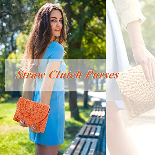 QRZEK Straw Clutch Purses for Women Envelope Woven Clutch Handbags Casual Straw Handmade Bag