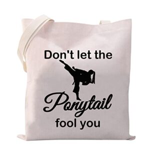 vamsii karate gifts for girls karate tote bag don’t let the ponytail fool you taekwondo tote bag martial arts gifts for women (don’t let the ponytail fool you tote)