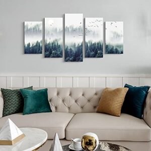 Canvas Wall Art For Living Room Wall Decorations For Bedroom Modern Office Wall Decor Foggy Forest Trees Landscape Painting Stretched And Framed Ready To Pictures Home Decor 5 Piece Set W40” x H20”