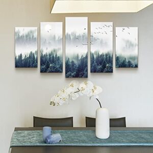 Canvas Wall Art For Living Room Wall Decorations For Bedroom Modern Office Wall Decor Foggy Forest Trees Landscape Painting Stretched And Framed Ready To Pictures Home Decor 5 Piece Set W40” x H20”