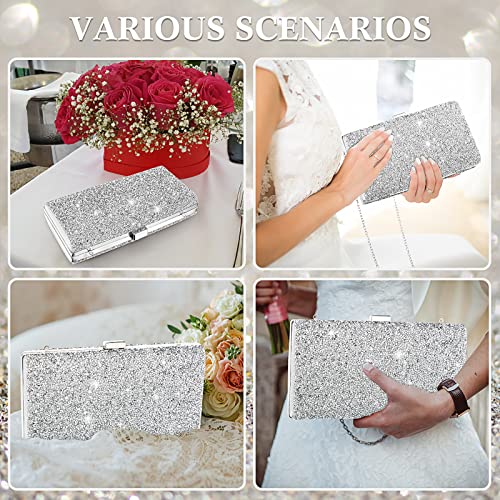 Clutch Purse Evening Bag Women Rhinestone Glitter Handbag Double Sided with Chain Crossbody Purse Shoulder for Wedding Party (Silver)