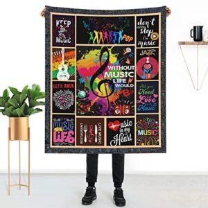 rock and roll music themed flannel throw blanket – 60″x50″ soft and cozy blanket for music lovers