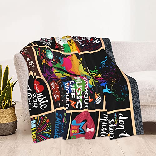 Rock and Roll Music Themed Flannel Throw Blanket - 60"x50" Soft and Cozy Blanket for Music Lovers