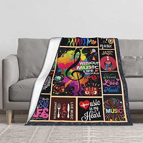 Rock and Roll Music Themed Flannel Throw Blanket - 60"x50" Soft and Cozy Blanket for Music Lovers