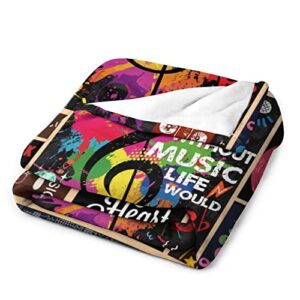 Rock and Roll Music Themed Flannel Throw Blanket - 60"x50" Soft and Cozy Blanket for Music Lovers