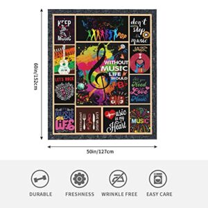 Rock and Roll Music Themed Flannel Throw Blanket - 60"x50" Soft and Cozy Blanket for Music Lovers