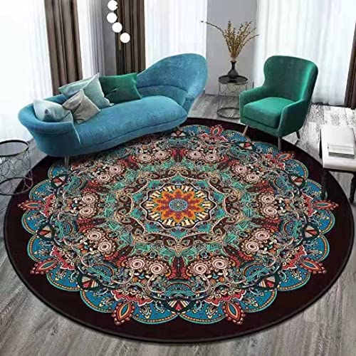 ZSSZO Large Mandala Rugs Boho Round Floor Mat for Living Dining Room Washable Bohemian Circle Area Rug for Bedroom Home Decor,Diameter 5'