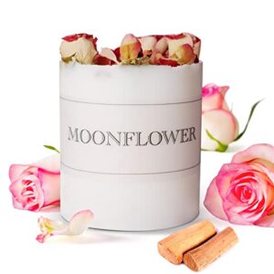 moonflower aromatherapy candle rebirth and renewal floral candle aromatic luxury candle for home decoration | red & pink roses in white | rose & wood