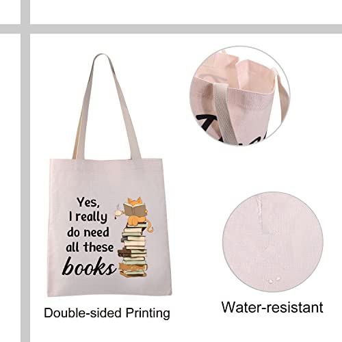 VAMSII Yes I really do Need All These Books Tote Bag Bookworm Tote Bag Book Lover Gifts Funny Bookish Gifts for Cat Lovers (Tote Bag)