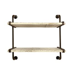 BarnwoodUSA Rustic Wooden Shelf with 2 Planks, Farmhouse Wall Ledge, White Wash