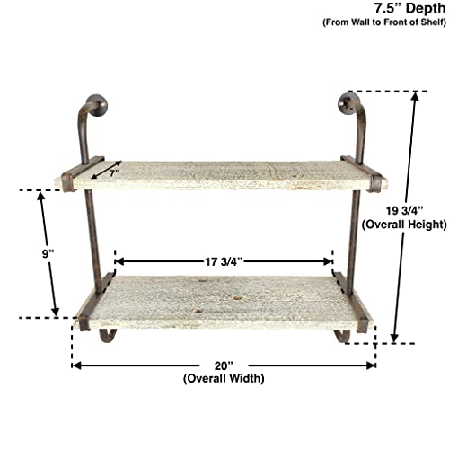 BarnwoodUSA Rustic Wooden Shelf with 2 Planks, Farmhouse Wall Ledge, White Wash