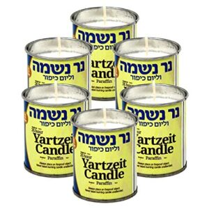 rambue 24 hour yartzeit memorial candle in tins (6 pack)- white perffin wax candle burning time aprox. 1 day