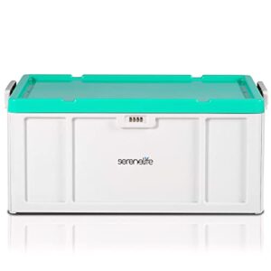 serenelifehome locking storage container bin, 5 gallon capacity lockable box, combination lock, side carry handle grips, 17.25” x 10.5” x 7.25” l x w x h, white, green (slsbin15)