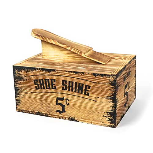 Old & Bold Vintage Wooden Shoe Shine Box With Foot Rest - Rustic Wood Box Perfect for Jewelry and Antiques - Gentleman’s Box