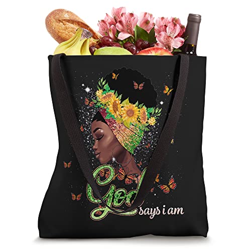 Sunflower Black Girl God Says I Am Butterflies Afro Woman Tote Bag