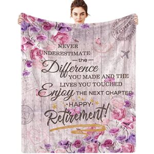 retirement gifts for women 2022 blanket 60″×50″, happy retirement gifts for nurses teachers mom wife female, retired gifts for women, farewell gifts for coworkers boss, funny retirement throw blankets