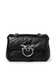 pinko black puff leather crossbody bag with silver logo buckle and chain ​​shoulder strap 100039a0f2