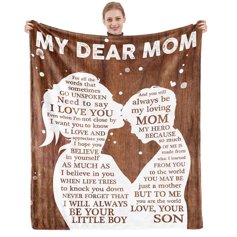 Gifts for Mom I Love You Mom Blanket Birthday Christmas Mothers Day Valentines Gift for Mother Birthday Gifts from Son for Mom Unique Happy Birthday Mom Gift Ideas Throw Blanket Wood 50" x 60"