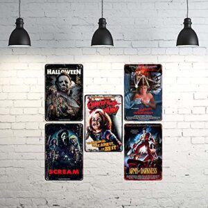 KULIYOLI Vintage Horror Decor Tin Sign Horror Posters Bedroom Man Cave Bars Clubs Horror Wall Decor 8" x 12" 5Pcs