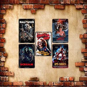 KULIYOLI Vintage Horror Decor Tin Sign Horror Posters Bedroom Man Cave Bars Clubs Horror Wall Decor 8" x 12" 5Pcs