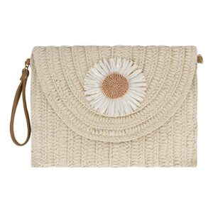 Danse Jupe Straw Shoulder Bag Wristlet Clutch Handbag Handwoven Envelope Crossbody Bag Casual Beach Handmade Bag for Women,Beige