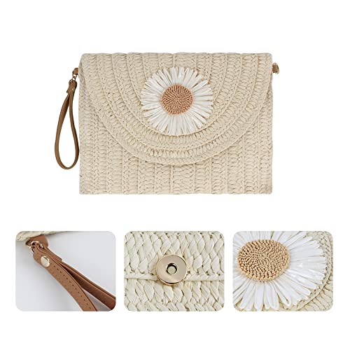 Danse Jupe Straw Shoulder Bag Wristlet Clutch Handbag Handwoven Envelope Crossbody Bag Casual Beach Handmade Bag for Women,Beige