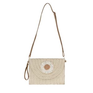 Danse Jupe Straw Shoulder Bag Wristlet Clutch Handbag Handwoven Envelope Crossbody Bag Casual Beach Handmade Bag for Women,Beige