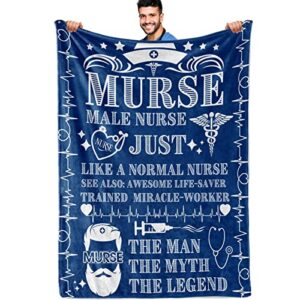 innobeta nurse blanket, funny nurse gifts for men, murse, warm soft fuzzy blanket for men, nurse gift for male nurse, rn, retired nurse nursing school, throw blanket 50×65 inches blue