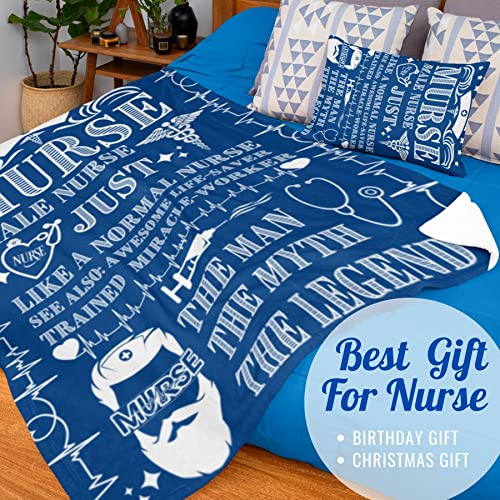 InnoBeta Nurse Blanket, Funny Nurse Gifts for Men, Murse, Warm Soft Fuzzy Blanket for Men, Nurse Gift for Male Nurse, RN, Retired Nurse Nursing School, Throw Blanket 50x65 Inches Blue