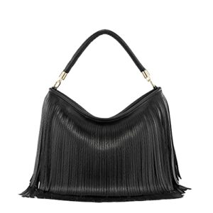 ayliss women tote shoulder handbag hobo purse crossbody handbag tassel pu leather fashion top handle bag satchel (black)