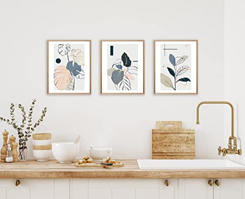 Botanical Wall Art Prints - Botanical Wall Decor Prints, Rainforest Boho Wall Art, Kitchen Plant Pictures, Bedroom Decor Modern Art Leaf Wall Art, Boho Gold Line Botanical Art Prints (8x10 in Unframed)