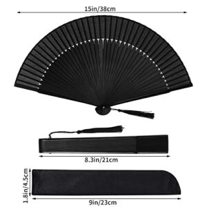 Wobe Hand Held Bamboo Silk Folding Fan, Chinese Japanese Handheld Fan with Tassel Wooden Charming Elegant Vintage Retro Style for Women Ladys Girls Dance Party Home Decorations